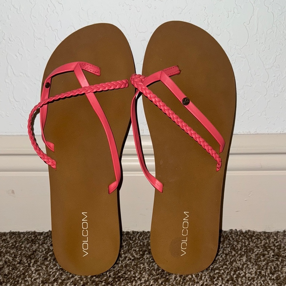 Volcom Pink and Brown Sandals with Braided Straps